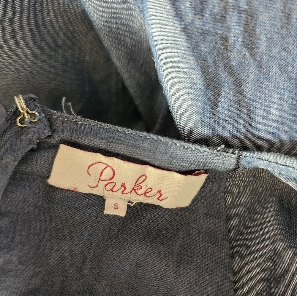 Parker 100% Cotton V Neck Mini Blue Dress Small Preowned - Picture 9 of 9